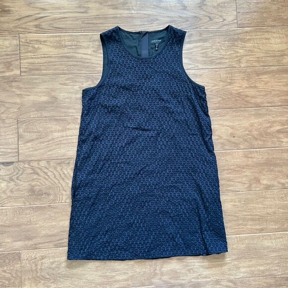 Rag & Bone Evie Honeycomb Shift Dress Size L Black Pockets Sleeveless - Picture 1 of 8